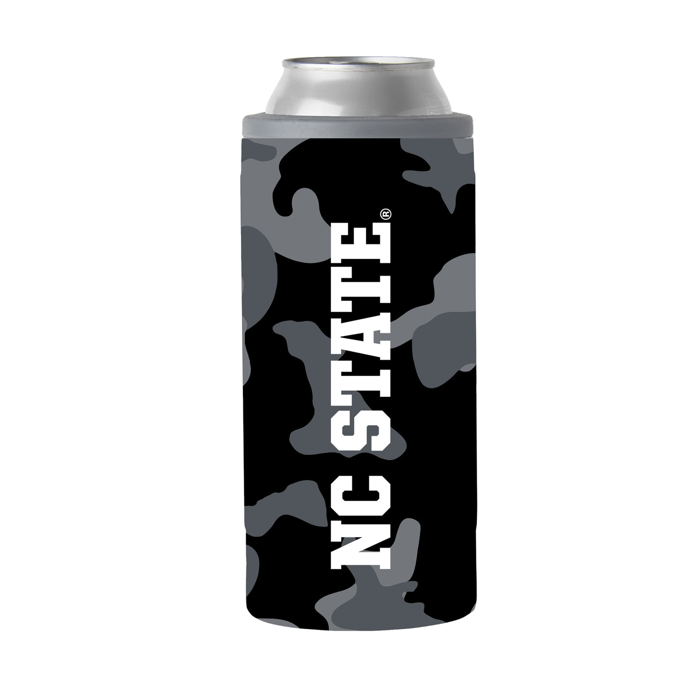 NC State Black Camo 12oz Slim Can Coolie