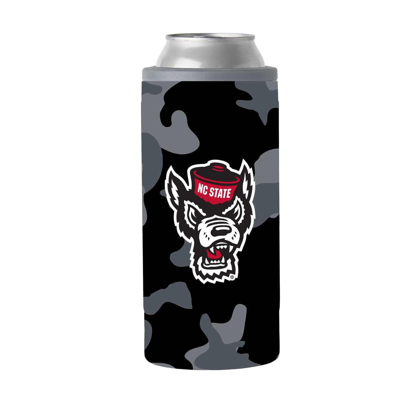 NC State Black Camo 12oz Slim Can Coolie