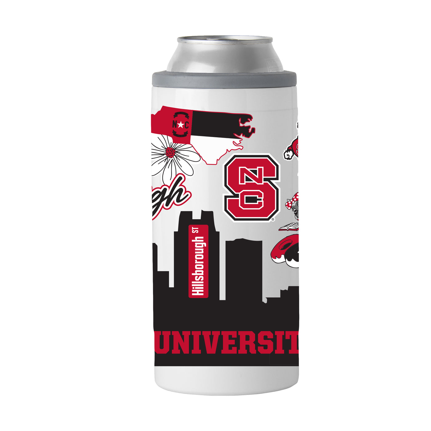 NC State 12oz Native Powder Coat Slim Can Coolie