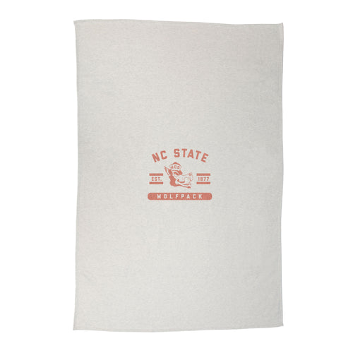NC State Vault sublimated sweatshirt blanket by Logo Brands, soft cozy blanket with NC State wolf logo and team colors.