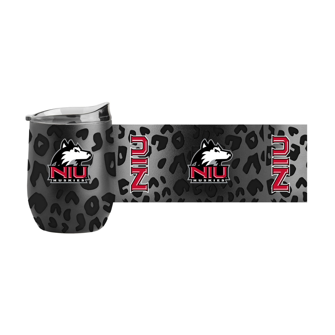 Northern Illinois Leopard 16oz Black Powdercoat Curved Beverage