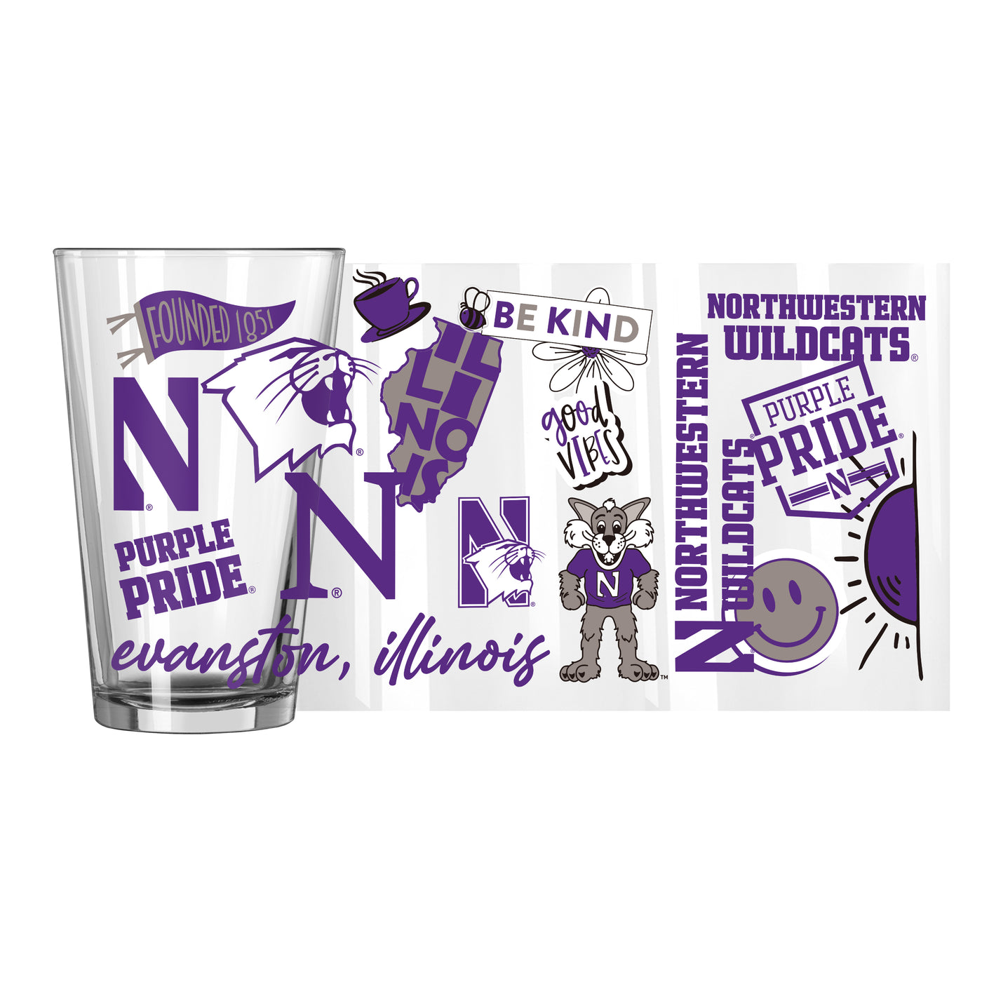 Northwestern 16oz Native Pint Glass