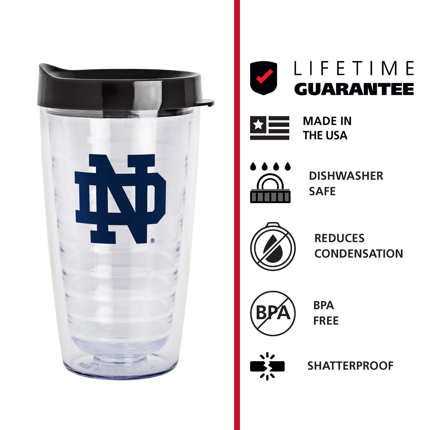 Notre Dame 16oz Flipside Dbl Wall Clear Tumbler