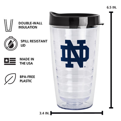 Notre Dame 16oz Flipside Dbl Wall Clear Tumbler