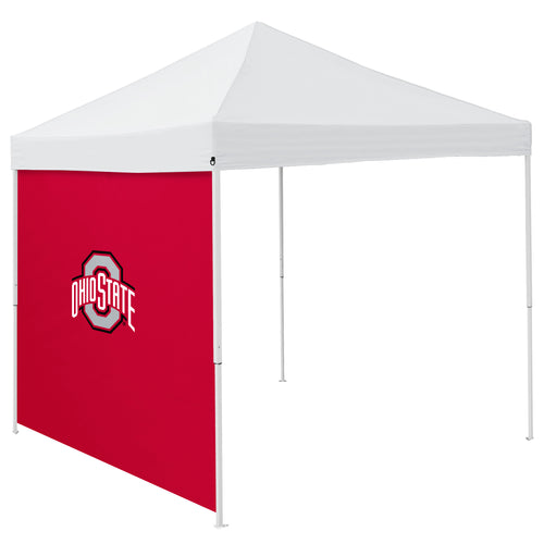 Ohio State Buckeyes red 9x9 side panel for shelter by Logo Brands, showing the fabric with team logo and side opening.