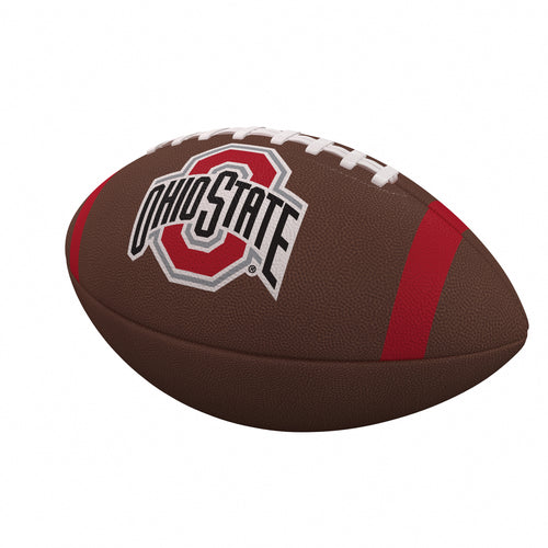 Official Ohio State team stripe composite football by Logo Brands, recreation size with team colors and logo design.