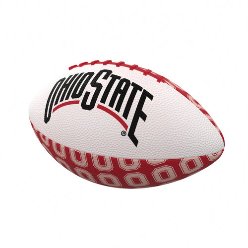 Ohio State Buckeyes mini rubber football for recreation by Logo Brands, featuring the team logo on a small rubber football.