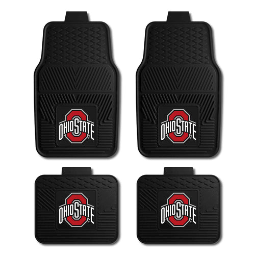 Ohio State University 4-piece vinyl car mat set by Logo Brands, featuring Buckeyes logo and black and gray design for auto interior.