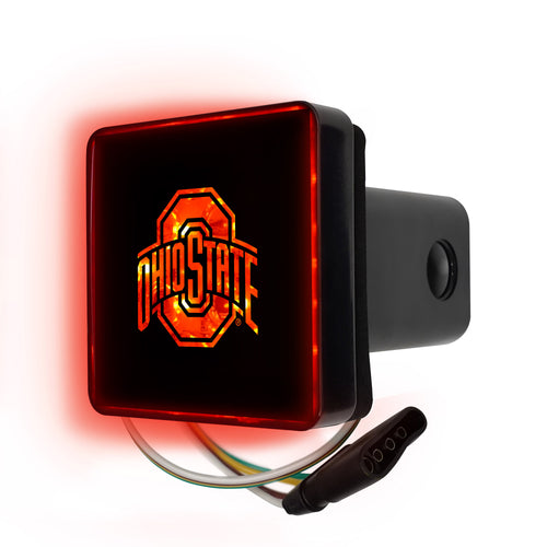 Ohio State University lighted hitch cover by Logo Brands, featuring a university logo and illuminated design for vehicle decoration.