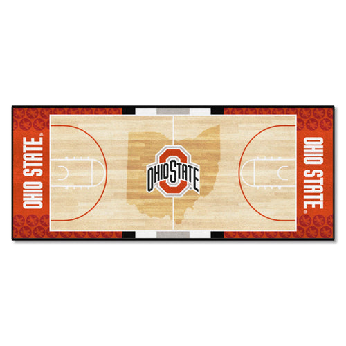 Black Ohio State University NCAA basketball runner mat by Logo Brands with OSU logo and basketball design.