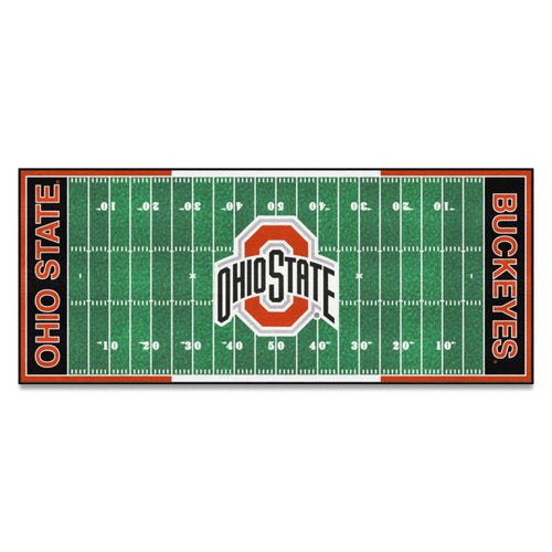 Ohio State University football field runner mat by Logo Brands with team logo and turf design for sports decor.