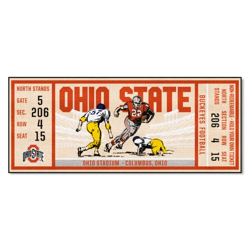 Ohio State University Ticket Runner mat by Logo Brands featuring the iconic Buckeyes logo and bold team colors.