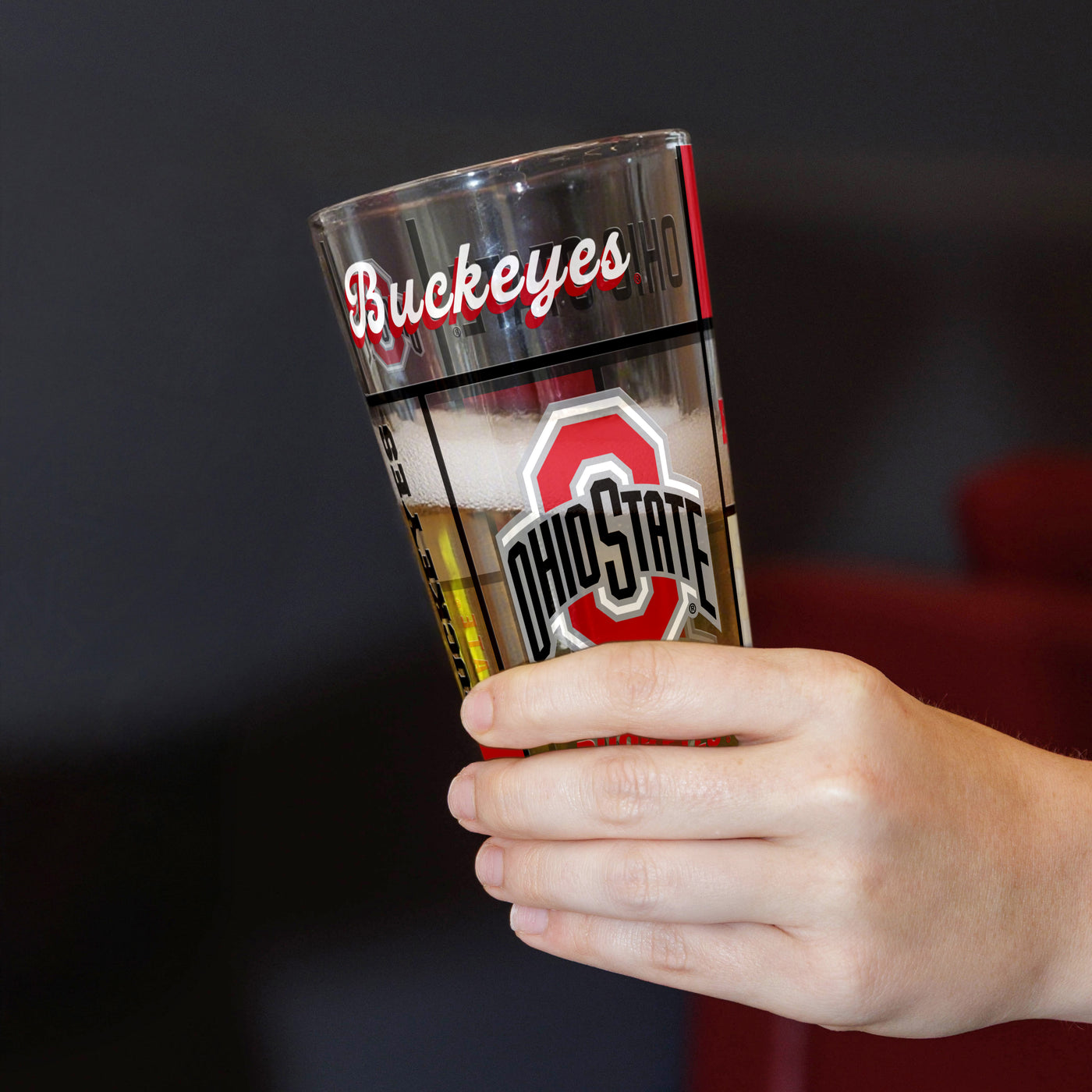 Ohio State 16oz Quilted Stained Pint Glass