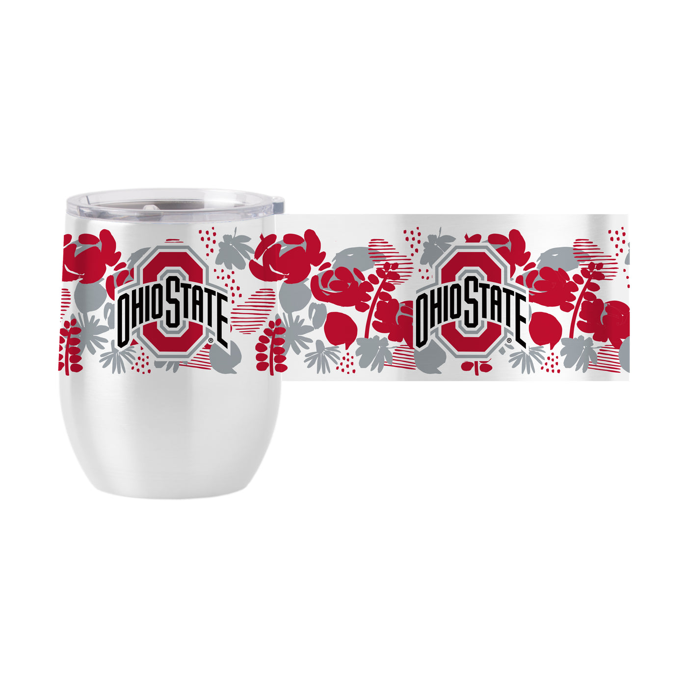 Ohio State 16oz Floral Stainless Curved Beverage