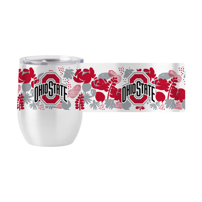 Ohio State 16oz Floral Stainless Curved Beverage