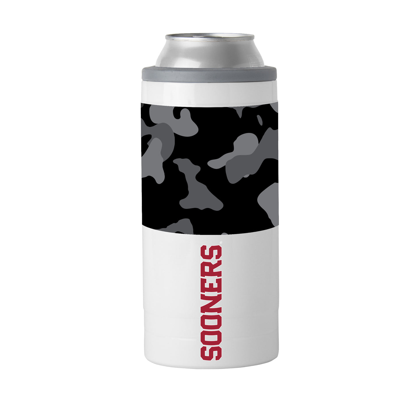 Oklahoma Black Camo 12oz Slim Can Coolie