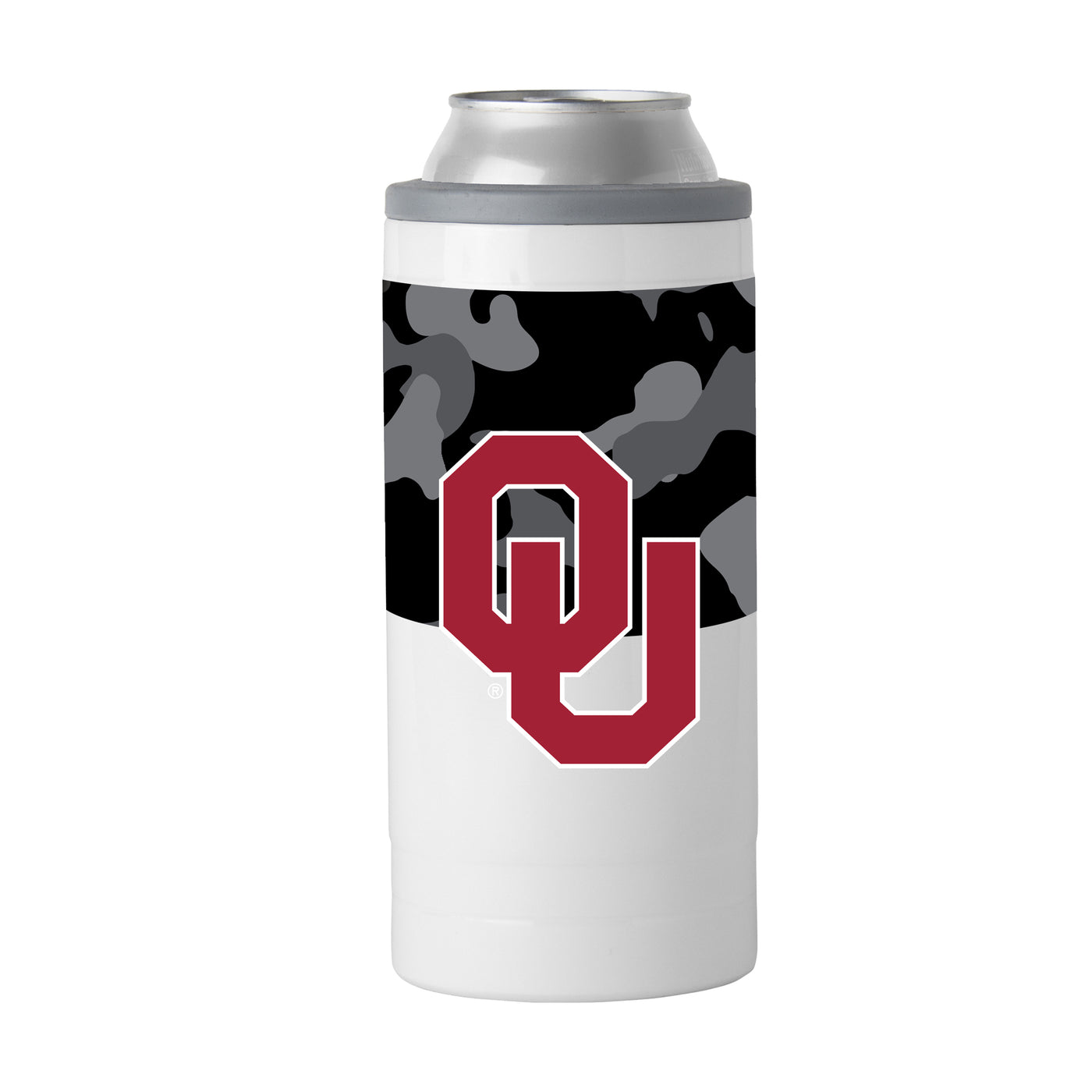 Oklahoma Black Camo 12oz Slim Can Coolie