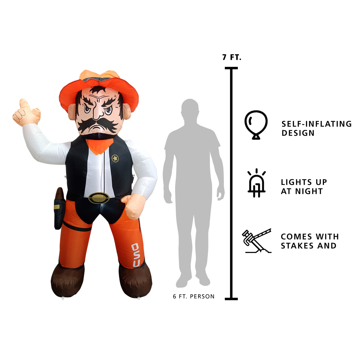 Oklahoma State Pistol Pete 7ft Yard Inflatable Mascot