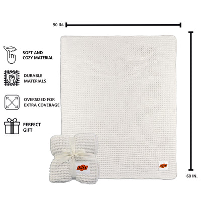 Oklahoma State Ivory Cable Knit Throw 50x60