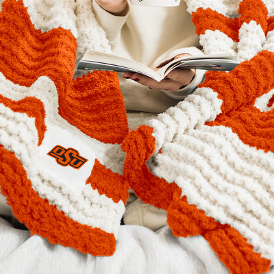 Oklahoma State Cable Knit Throw 50x60