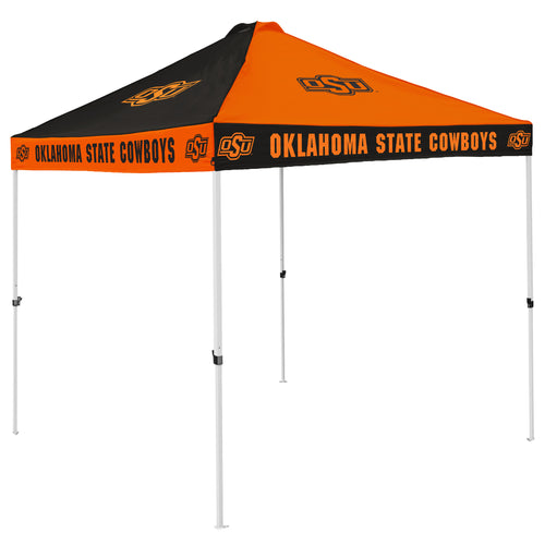 Oklahoma State checkerboard canopy shelter by Logo Brands with vibrant red and black pattern, lightweight and portable for outdoor use.