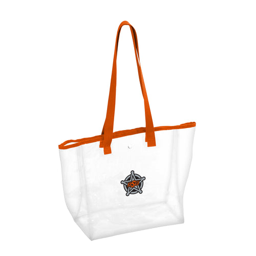 Oklahoma State Stadium clear bag by Logo Brands showing transparent design with OSU logo for game day security.