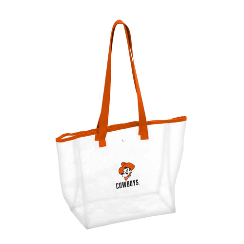Oklahoma State Pete Head stadium clear tote bag by Logo Brands, transparent with team logo design, for game day essentials.
