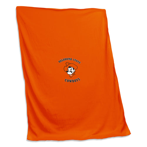 Oklahoma State Orange Pete sweatshirt blanket by Logo Brands, featuring orange and black design with Oklahoma State University logo.