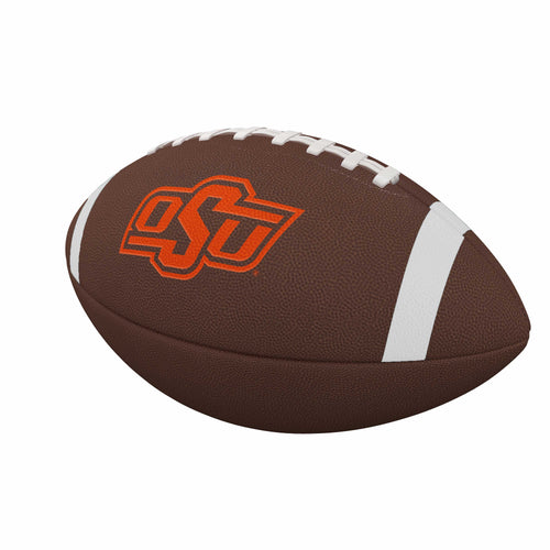 Oklahoma State team stripe composite football by Logo Brands, official size for recreational play, with bold team colors and design
