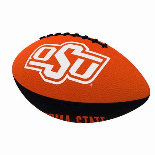 Junior size rubber football with OK State logo, recreation sports toy designed for kids, by Logo Brands.