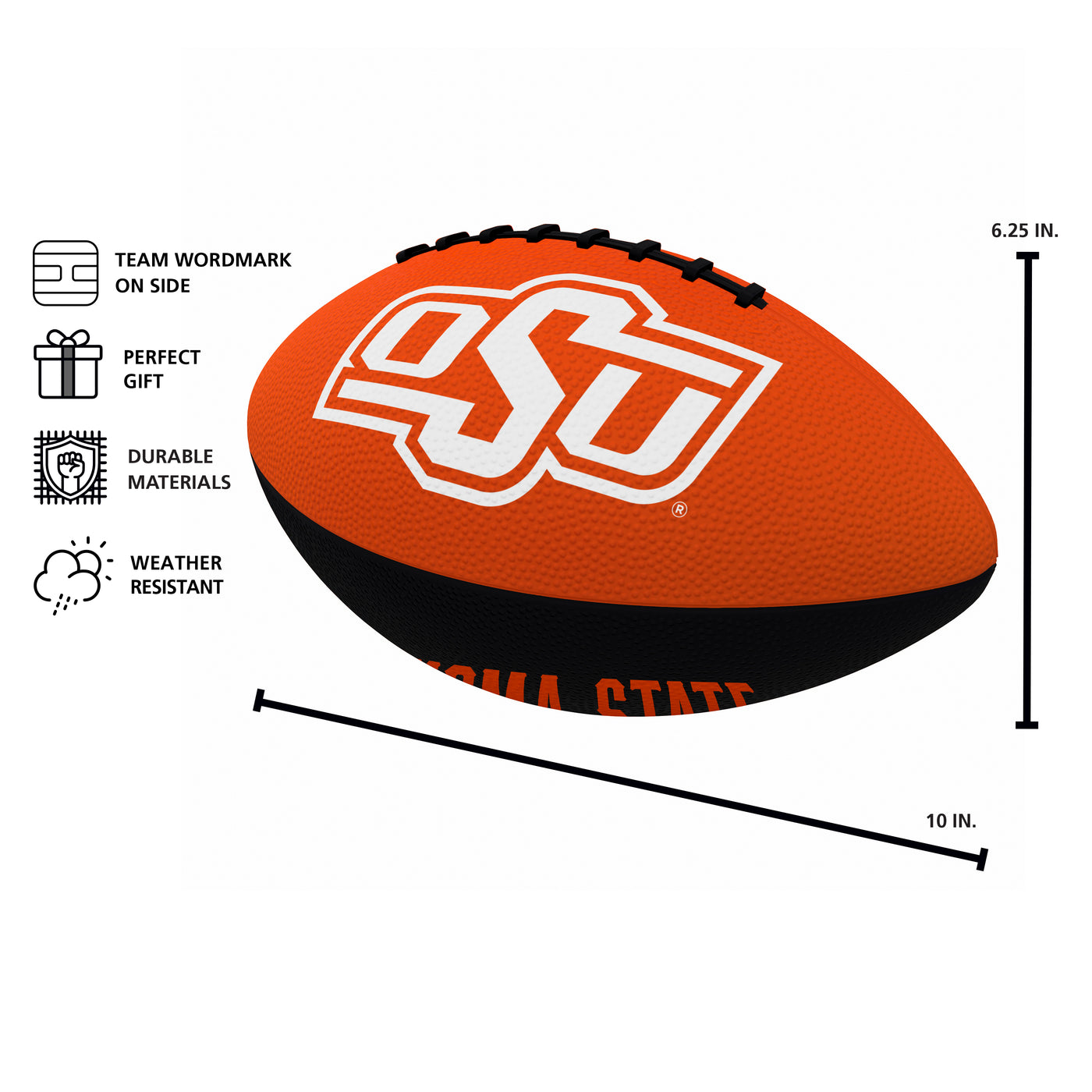OK State Pinwheel Junior Size Rubber Football