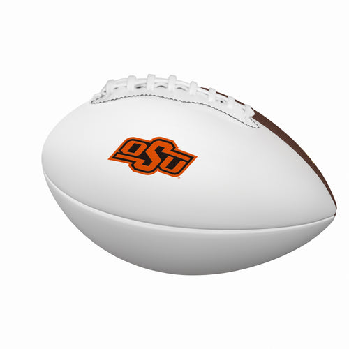 Oklahoma State mini autograph football by Logo Brands, recreation football with signature details visible.