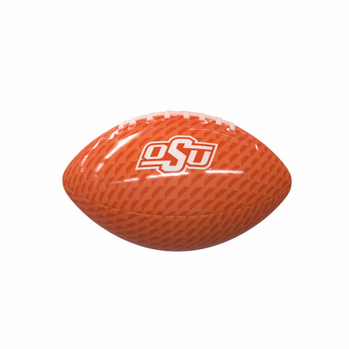 Oklahoma State logo Brands mini glossy carbon fiber football for recreation, showing detailed logo and shiny surface.