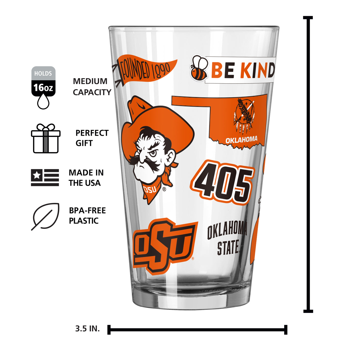 OK State 16oz Native Pint Glass