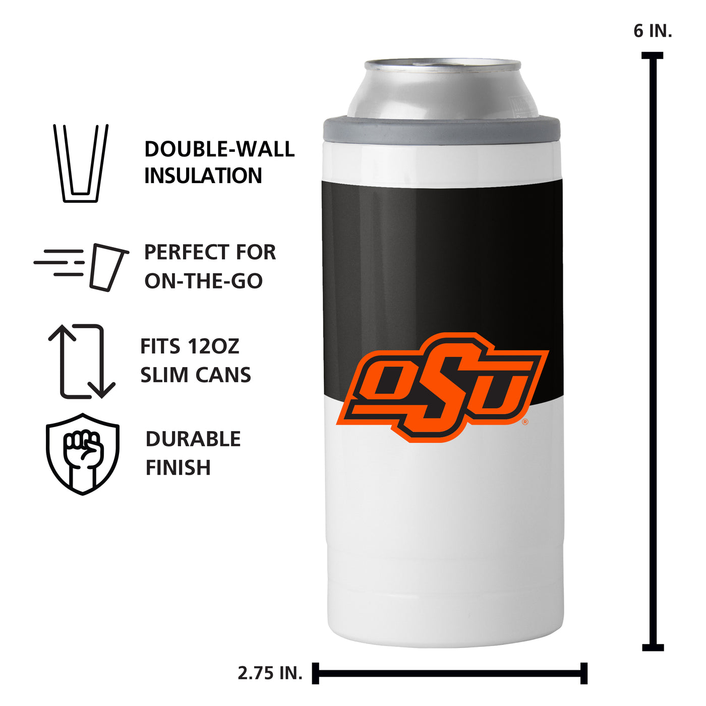 OK State Colorblock 12oz Slim Can Coolie