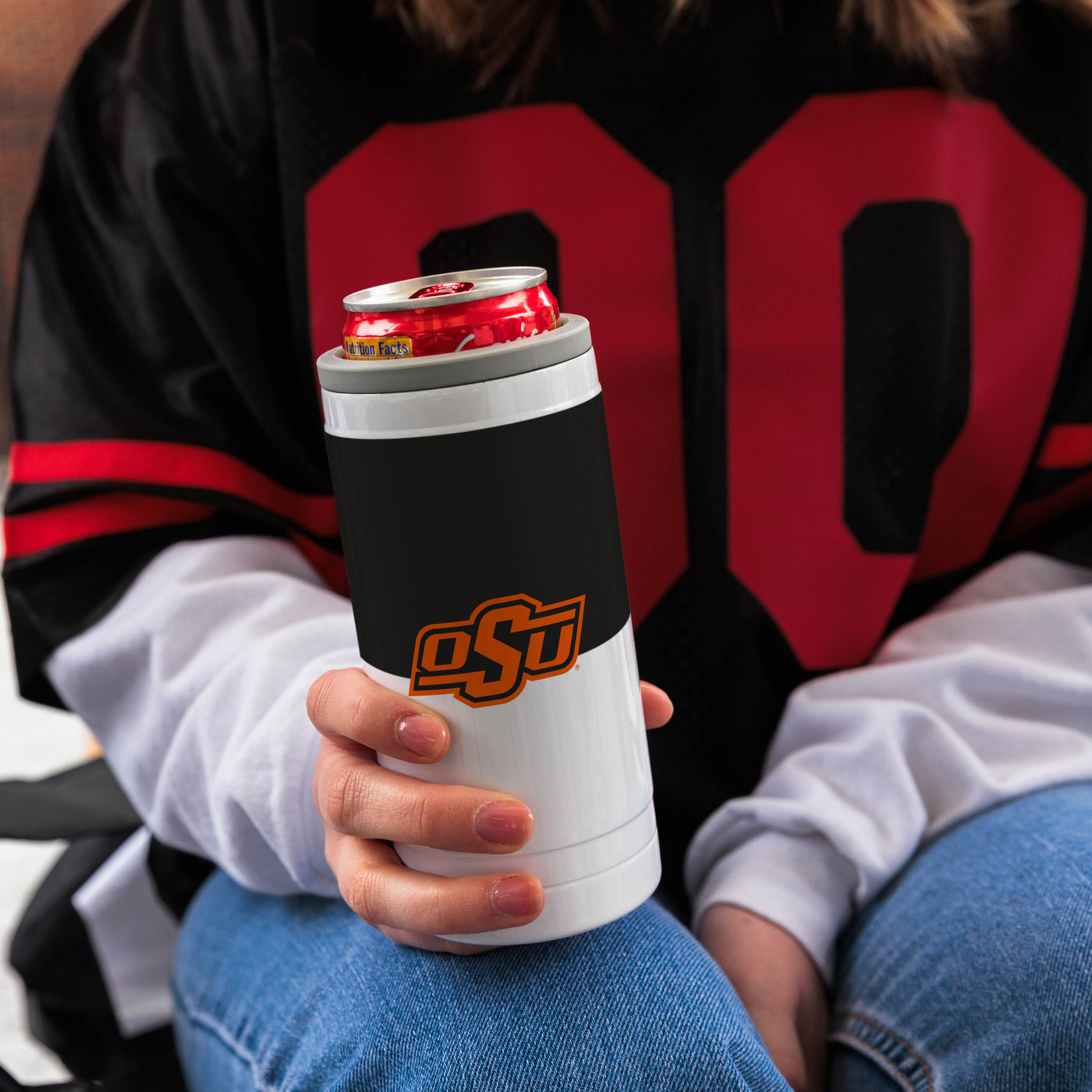 OK State Colorblock 12oz Slim Can Coolie