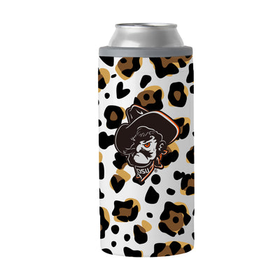 Oklahoma State 12oz Neutral Leopard Slim Can Coolie