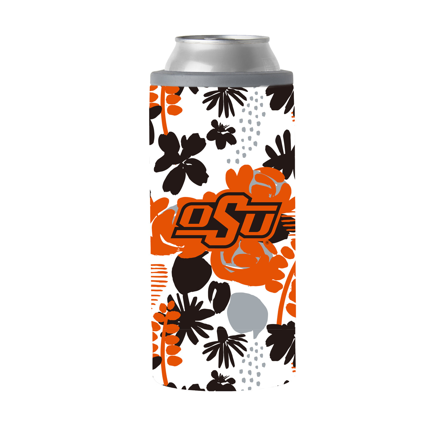 Oklahoma State 12oz Floral Slim Can Coolie
