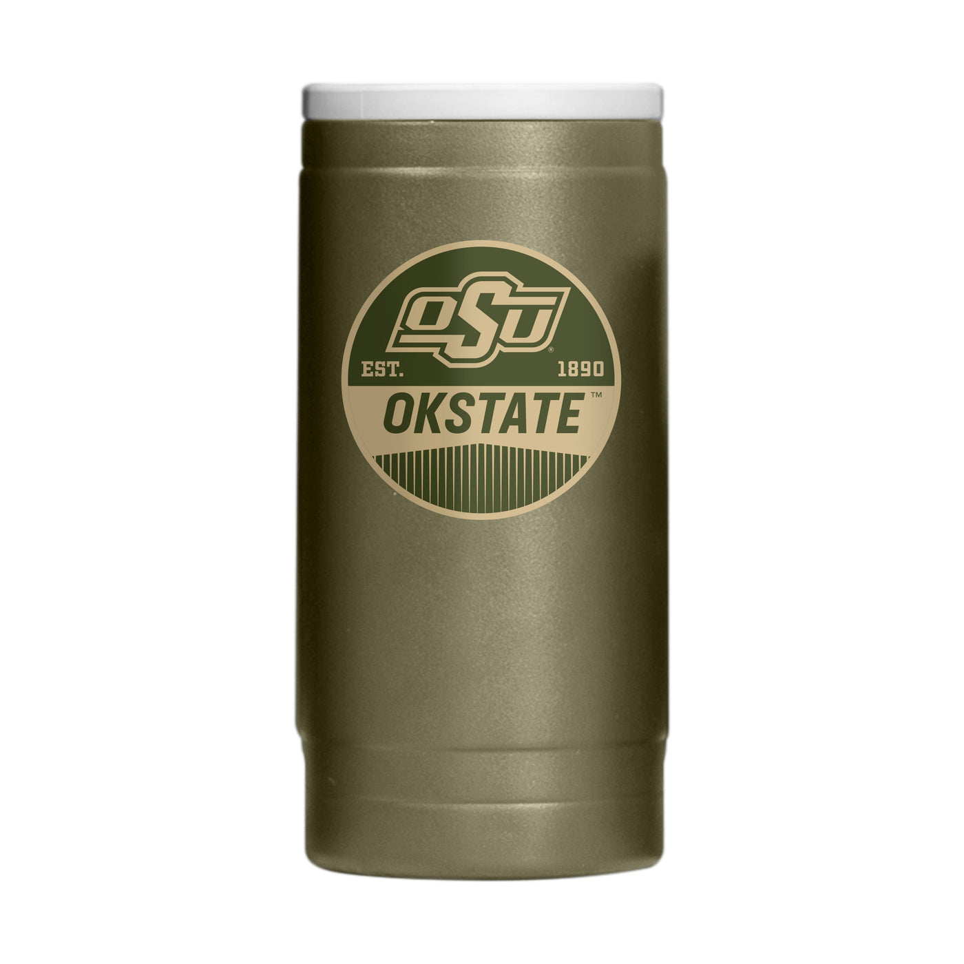 Oklahoma State  Badge Powder Coat Slim Can Coolie
