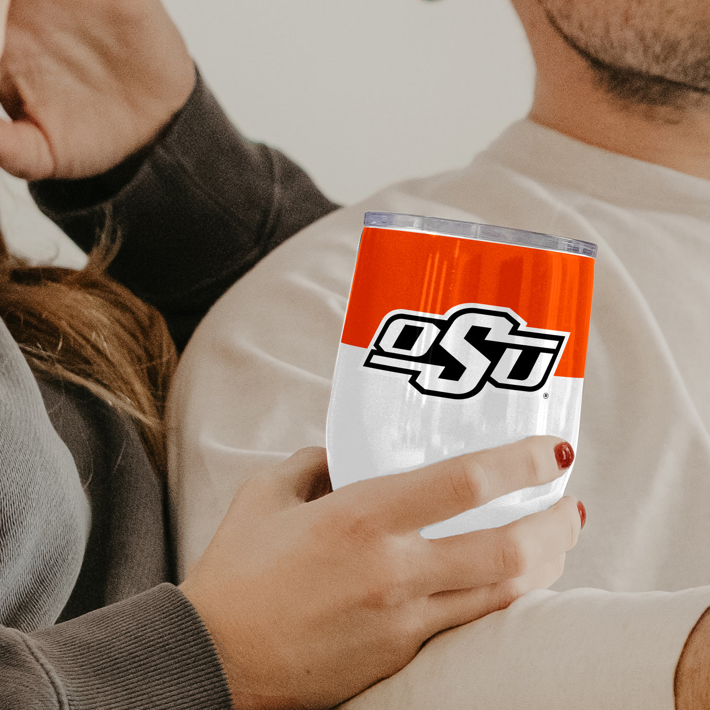 OK State Colorblock 16oz Stainless Curved Beverage