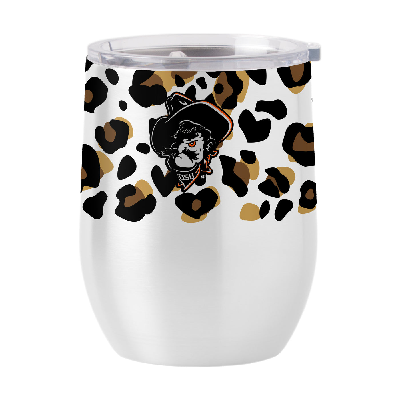 Oklahoma State 16oz Neutral Leopard Stainless Curved Beverage