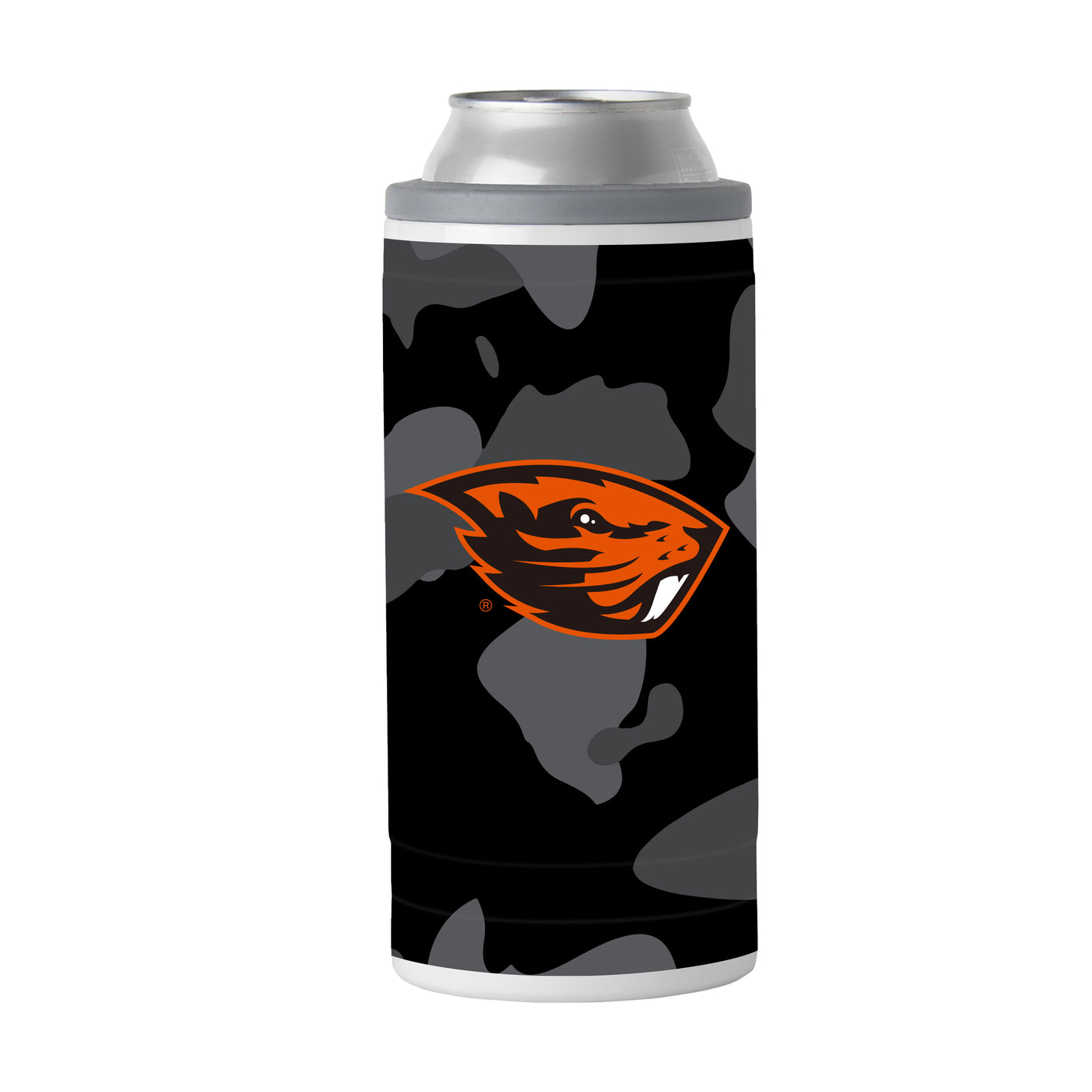 Oregon St Black Camo 12oz Slim Can Coolie