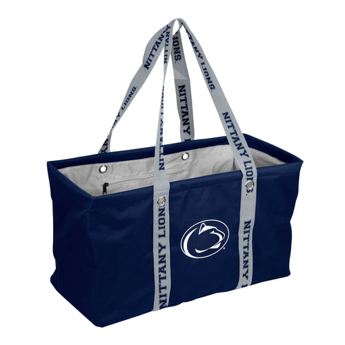 Penn State Picnic Caddy bag with dig strap by Logo Brands, featuring team logo and compartments for outdoor dining accessories.