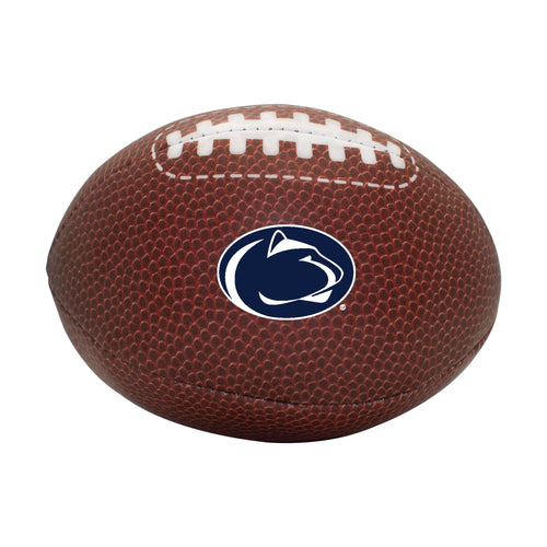 Penn State composite brown micro soft football by Logo Brands, showing the textured surface and team logo for recreation use.