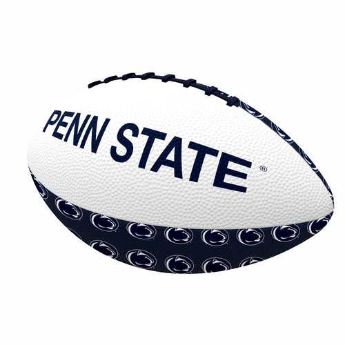 Penn State alternate mini rubber football by Logo Brands, recreation size, featuring team logo and navy blue design.