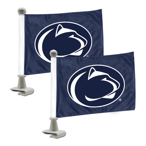 Penn State ambassador auto flag by Logo Brands, featuring the university's logo and colors on a lightweight fabric flag.