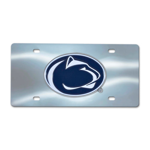 Penn State Chrome Diecast License Plate by Logo Brands featuring a shiny chrome finish and Penn State logo design.