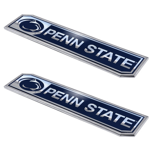 Penn State embossed truck emblem pair by Logo Brands, featuring the iconic Nittany Lions logo on metal emblems for vehicles.