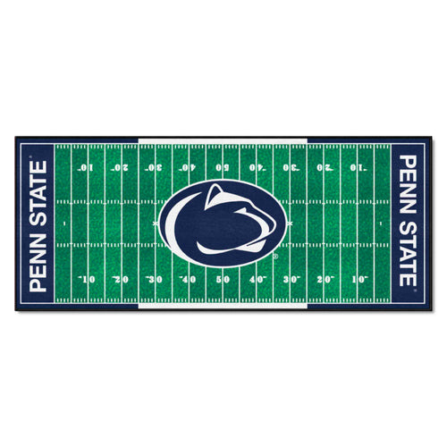 Pennsylvania State University football field runner mat by Logo Brands, featuring a detailed PSU logo and green turf design.