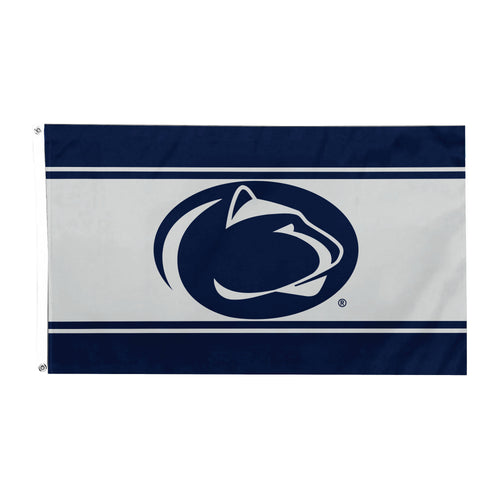 Penn State home flag, 3x5 feet, featuring the university logo and blue and white colors, ideal for displaying school pride.